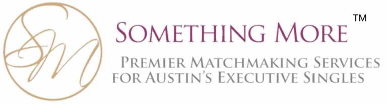 Logo for “Something More,” the #1 Austin Matchmaker for executive singles, featuring a stylized “SM” within a circle and text in elegant purple and gray.