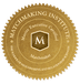 Gold seal with a decorative border, featuring the words Matchmaking Institute, Master Executive Certified Matchmaker, and a central M in a hexagon. The seal signifies certification or achievement.